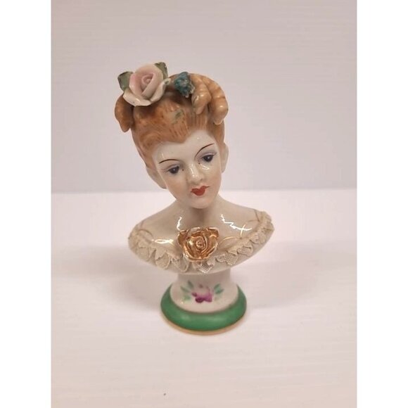 Womens Bust Occupied Japan Porcelain Vintage 1940s Gold Rose Lace No Chips Crack - Picture 2 of 9